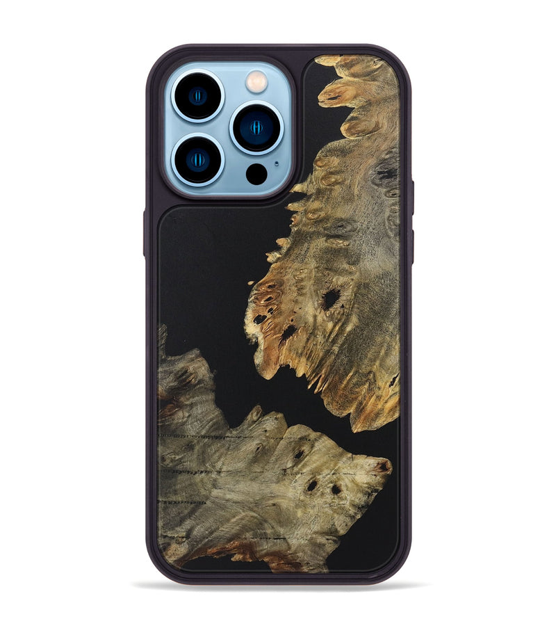 iPhone 14 Pro Max Wood+Resin Phone Case - Loretta (Pure Black, 722407)