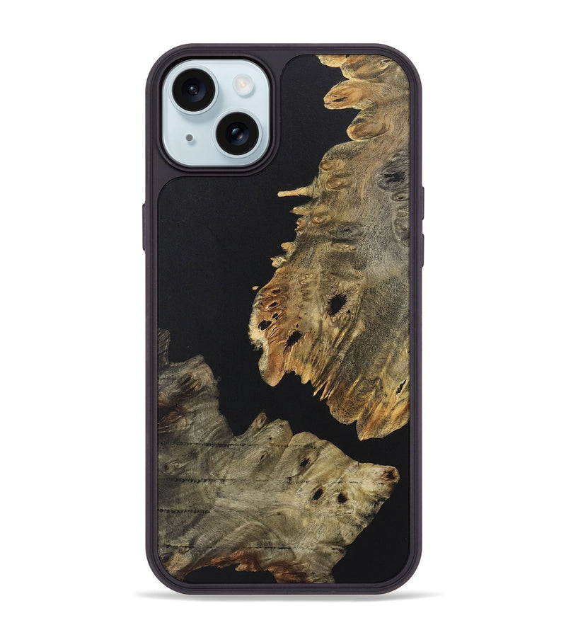 iPhone 15 Plus Wood+Resin Phone Case - Loretta (Pure Black, 722407)