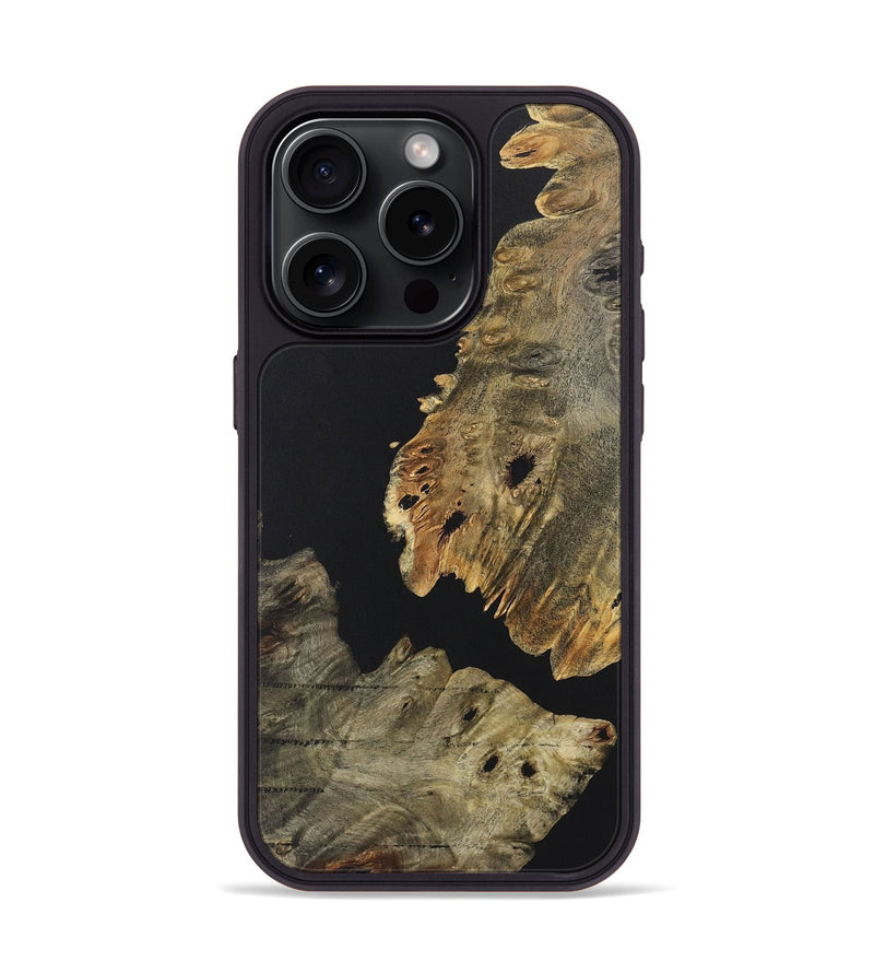 iPhone 15 Pro Wood+Resin Phone Case - Loretta (Pure Black, 722407)