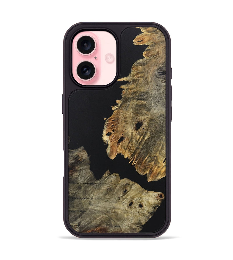 iPhone 16 Wood+Resin Phone Case - Loretta (Pure Black, 722407)