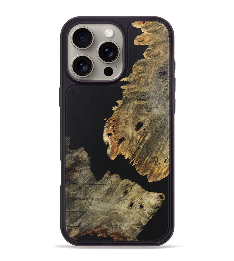 iPhone 16 Pro Max Wood+Resin Phone Case - Loretta (Pure Black, 722407)