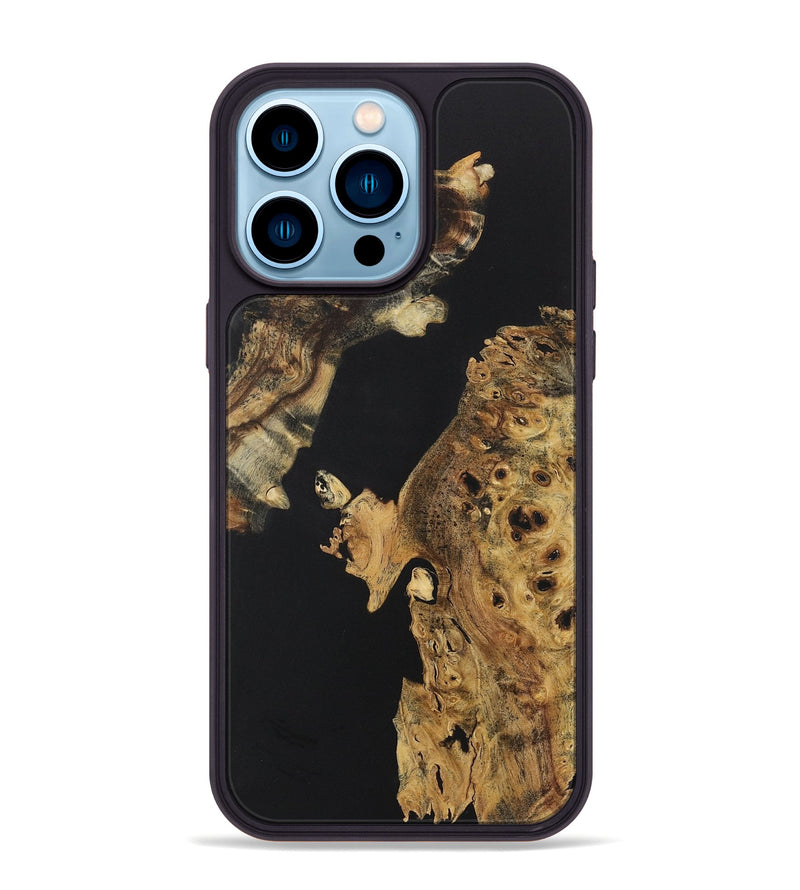 iPhone 14 Pro Max Wood+Resin Phone Case - Anastasia (Pure Black, 722408)