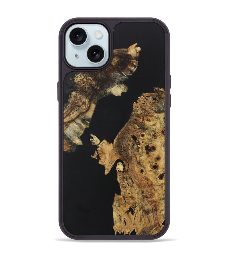 iPhone 15 Plus Wood+Resin Phone Case - Anastasia (Pure Black, 722408)