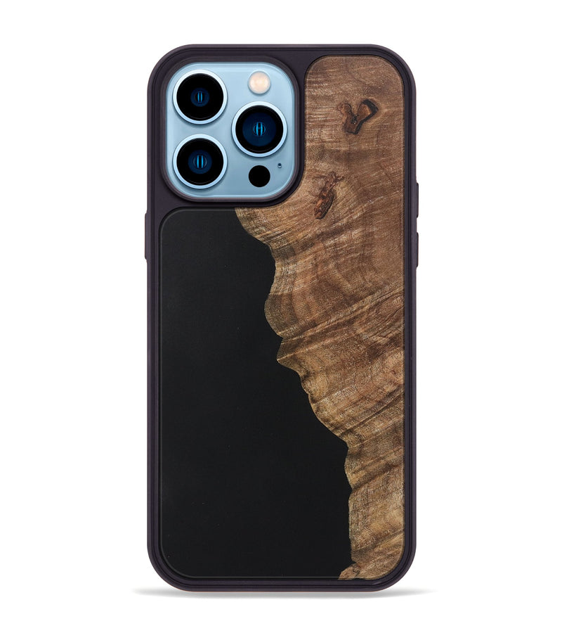 iPhone 14 Pro Max Wood+Resin Phone Case - Robin (Pure Black, 722419)