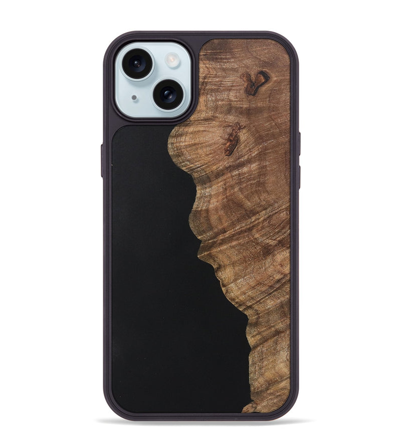 iPhone 15 Plus Wood+Resin Phone Case - Robin (Pure Black, 722419)