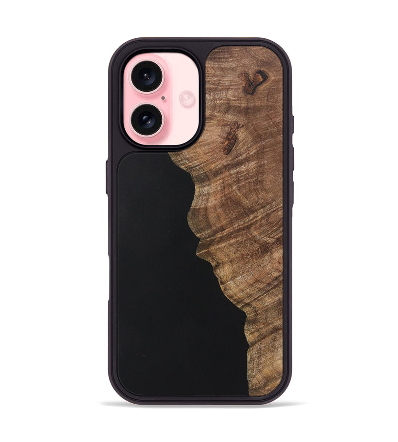 iPhone 16 Wood+Resin Phone Case - Robin (Pure Black, 722419)