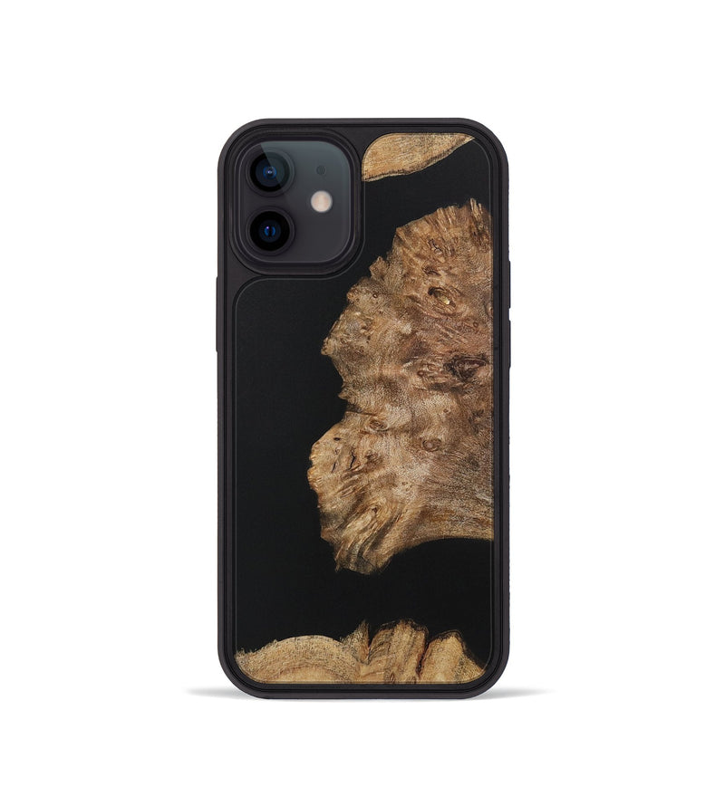 iPhone 12 mini Wood+Resin Phone Case - Latisha (Pure Black, 722426)