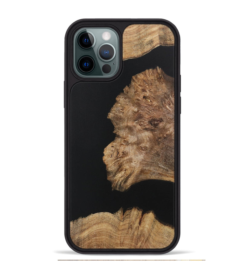 iPhone 12 Pro Max Wood+Resin Phone Case - Latisha (Pure Black, 722426)