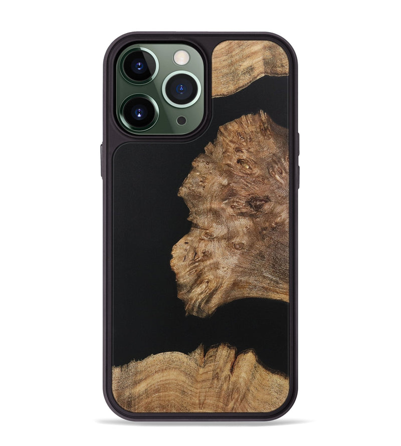 iPhone 13 Pro Max Wood+Resin Phone Case - Latisha (Pure Black, 722426)