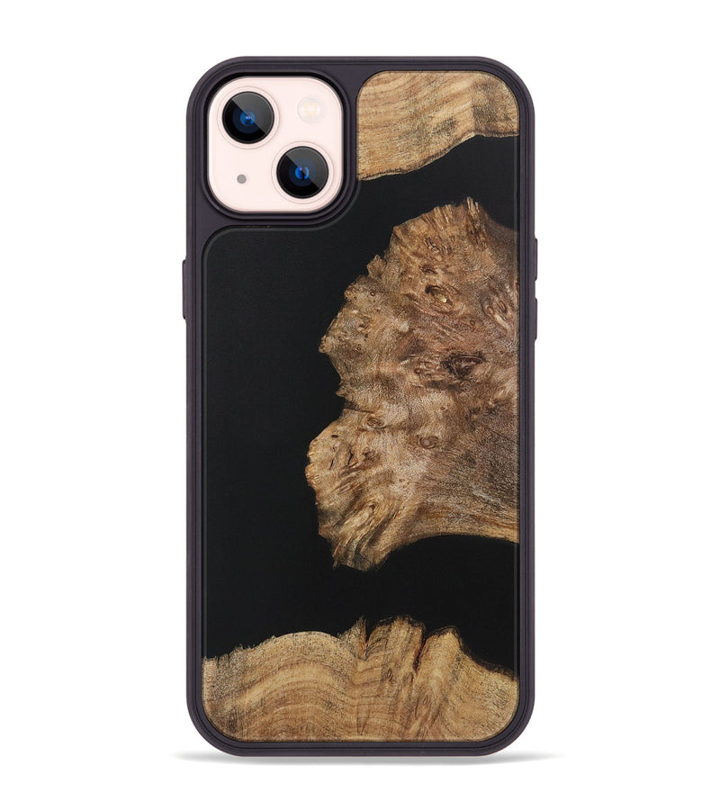 iPhone 14 Plus Wood+Resin Phone Case - Latisha (Pure Black, 722426)