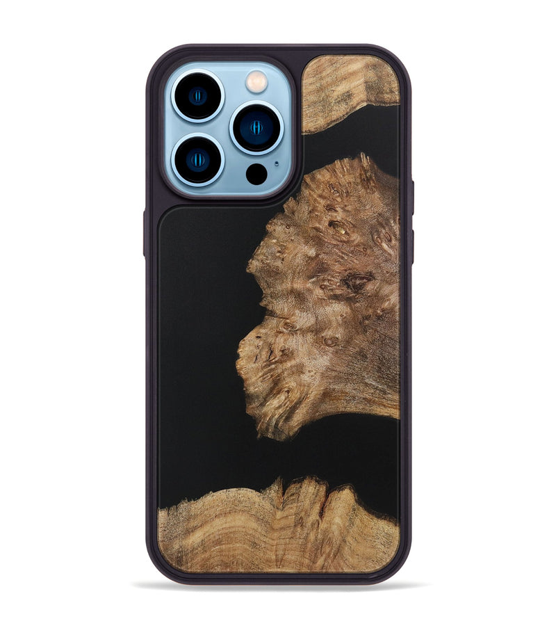 iPhone 14 Pro Max Wood+Resin Phone Case - Latisha (Pure Black, 722426)