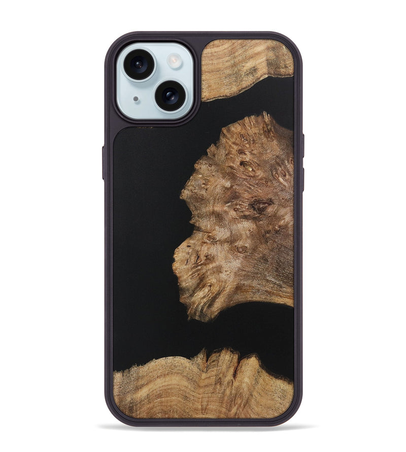 iPhone 15 Plus Wood+Resin Phone Case - Latisha (Pure Black, 722426)