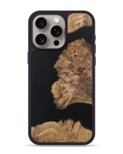 iPhone 15 Pro Max Wood+Resin Phone Case - Latisha (Pure Black, 722426)