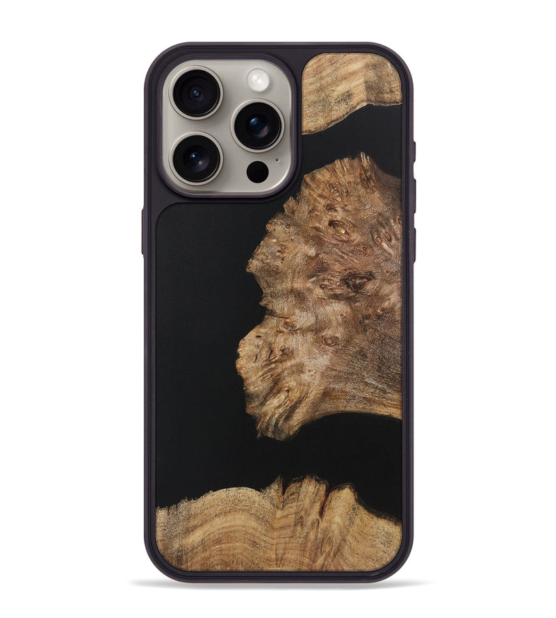 iPhone 15 Pro Max Wood+Resin Phone Case - Latisha (Pure Black, 722426)