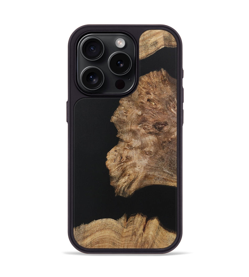 iPhone 15 Pro Wood+Resin Phone Case - Latisha (Pure Black, 722426)