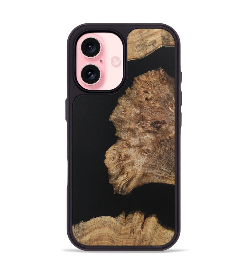 iPhone 16 Wood+Resin Phone Case - Latisha (Pure Black, 722426)