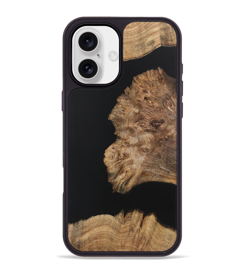 iPhone 16 Plus Wood+Resin Phone Case - Latisha (Pure Black, 722426)