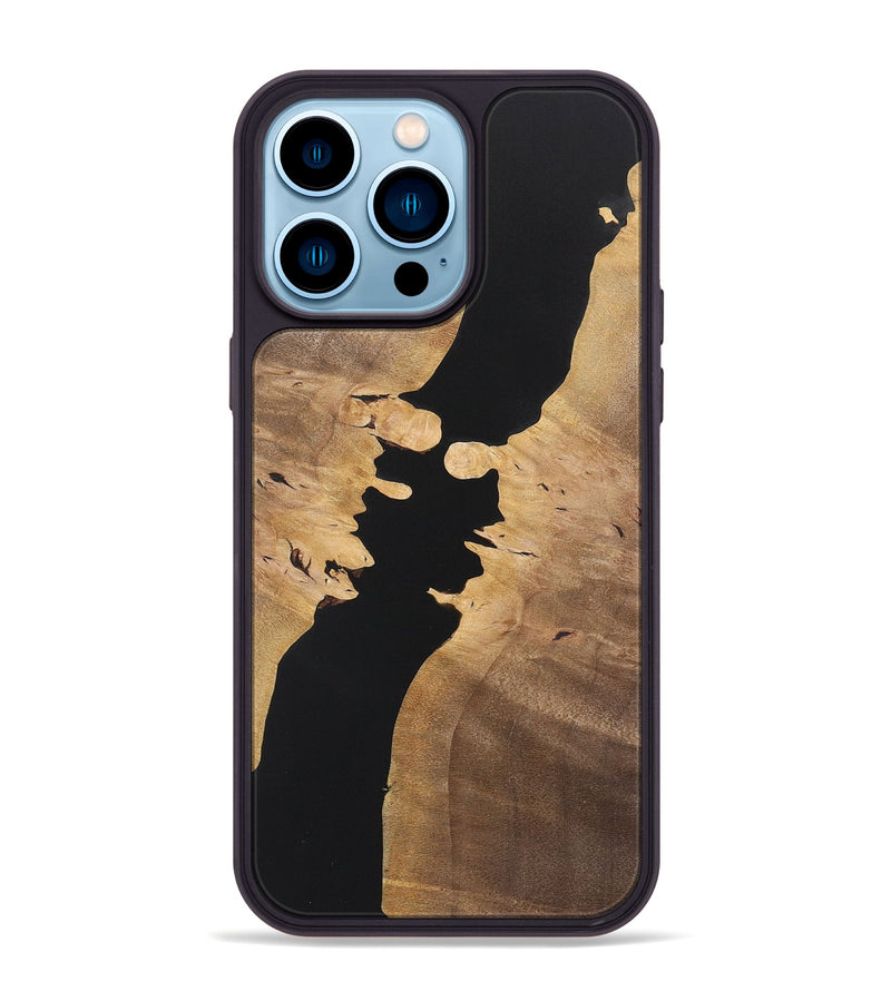 iPhone 14 Pro Max Wood+Resin Phone Case - Raegan (Pure Black, 722428)