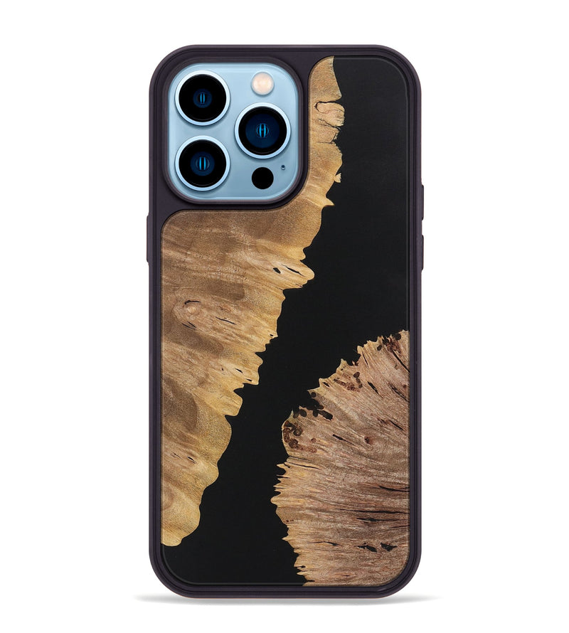 iPhone 14 Pro Max Wood+Resin Phone Case - Alexandra (Pure Black, 722435)