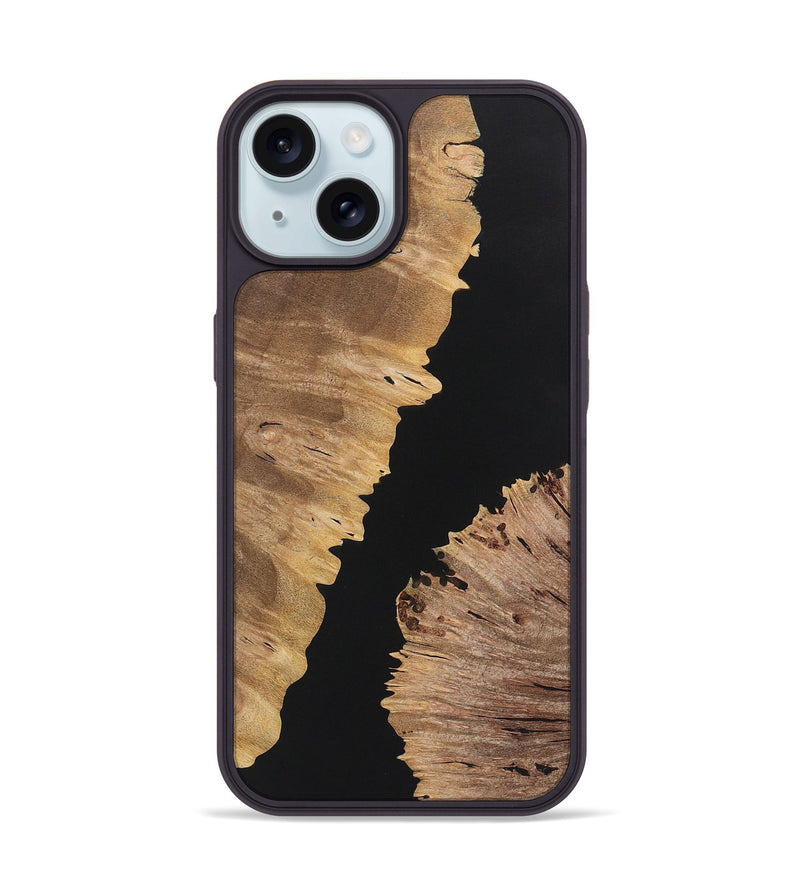 iPhone 15 Wood+Resin Phone Case - Alexandra (Pure Black, 722435)