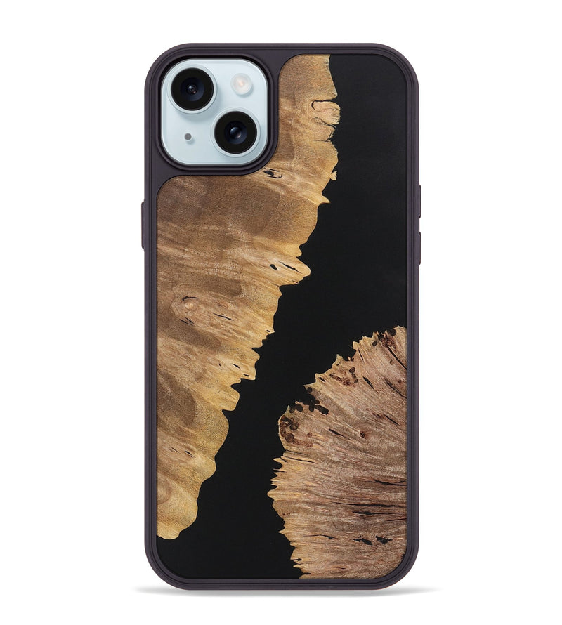 iPhone 15 Plus Wood+Resin Phone Case - Alexandra (Pure Black, 722435)