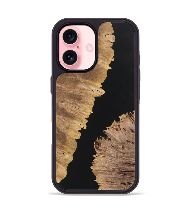 iPhone 16 Wood+Resin Phone Case - Alexandra (Pure Black, 722435)