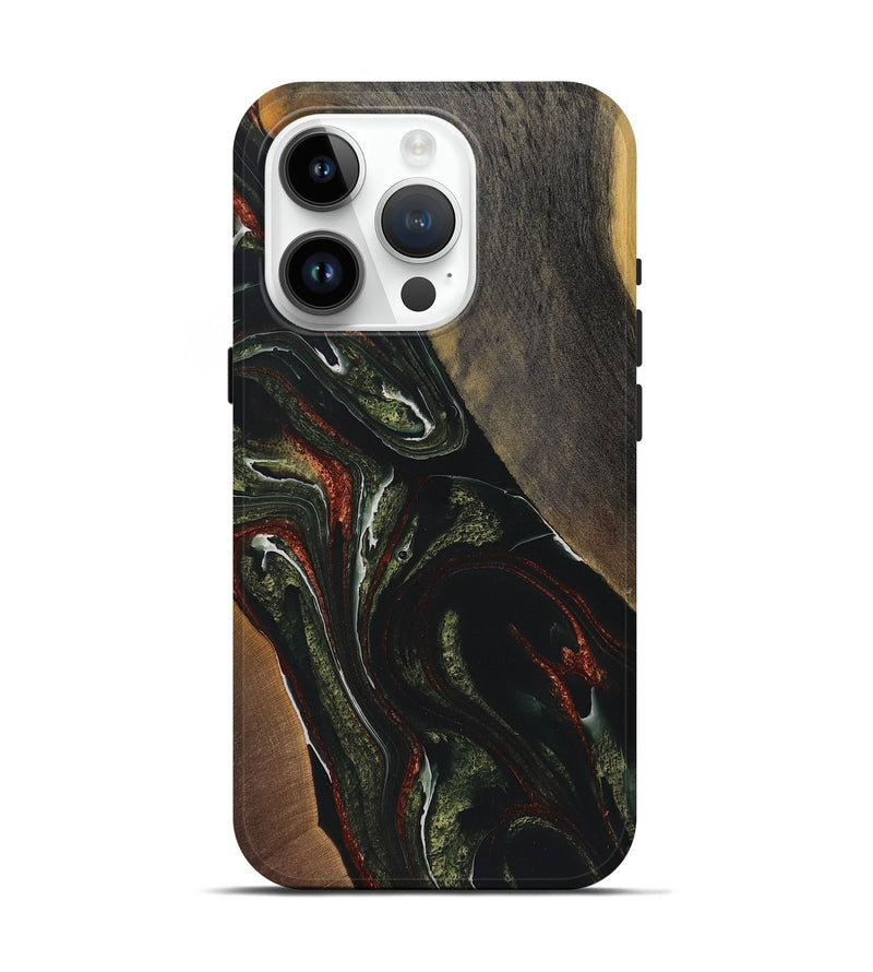 iPhone 15 Pro Wood+Resin Live Edge Phone Case - Johnny (Green, 722468)