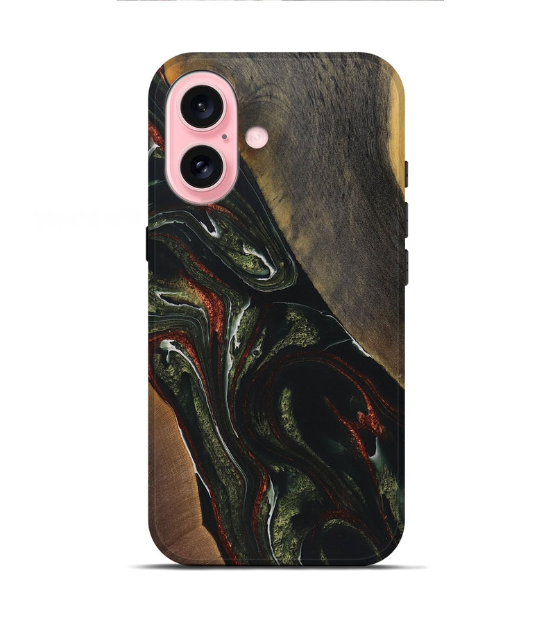 iPhone 16 Wood+Resin Live Edge Phone Case - Johnny (Green, 722468)