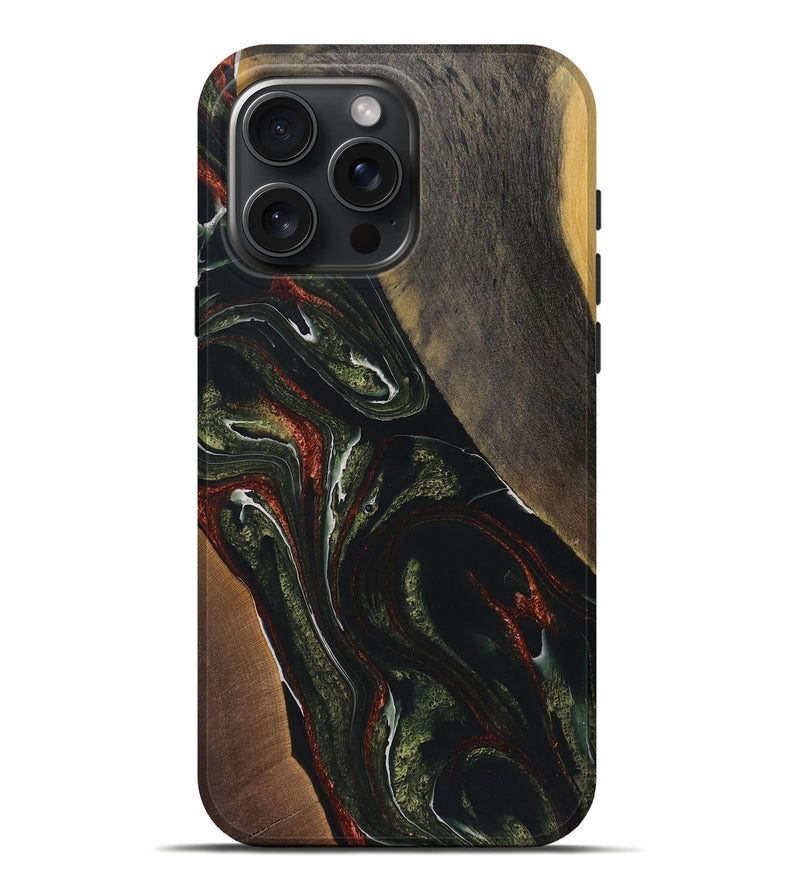 iPhone 16 Pro Max Wood+Resin Live Edge Phone Case - Johnny (Green, 722468)