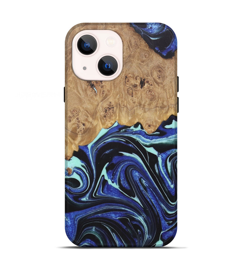 iPhone 13 Wood+Resin Live Edge Phone Case - Deanna (Blue, 722469)