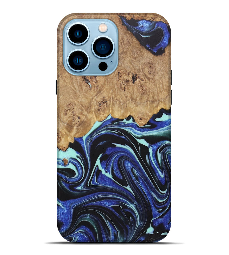 iPhone 14 Pro Max Wood+Resin Live Edge Phone Case - Deanna (Blue, 722469)