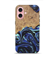 iPhone 16 Wood+Resin Live Edge Phone Case - Deanna (Blue, 722469)