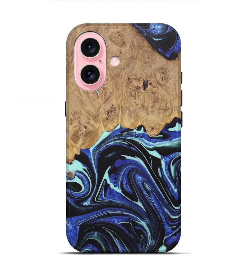 iPhone 16 Wood+Resin Live Edge Phone Case - Deanna (Blue, 722469)