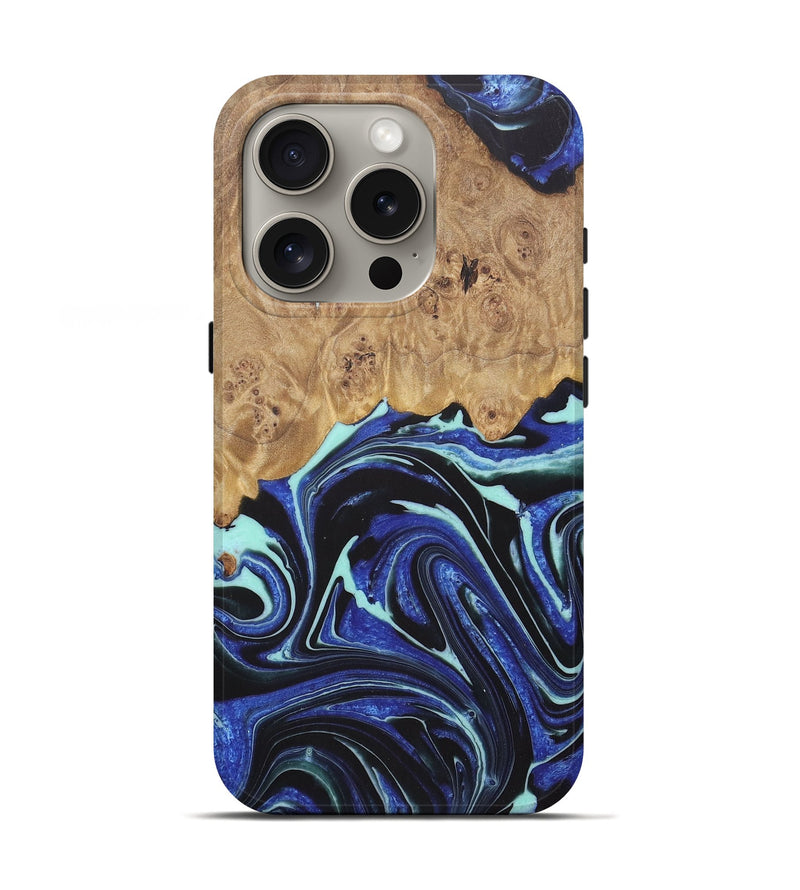 iPhone 16 Pro Wood+Resin Live Edge Phone Case - Deanna (Blue, 722469)