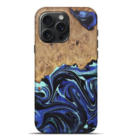 iPhone 16 Pro Max Wood+Resin Live Edge Phone Case - Deanna (Blue, 722469)