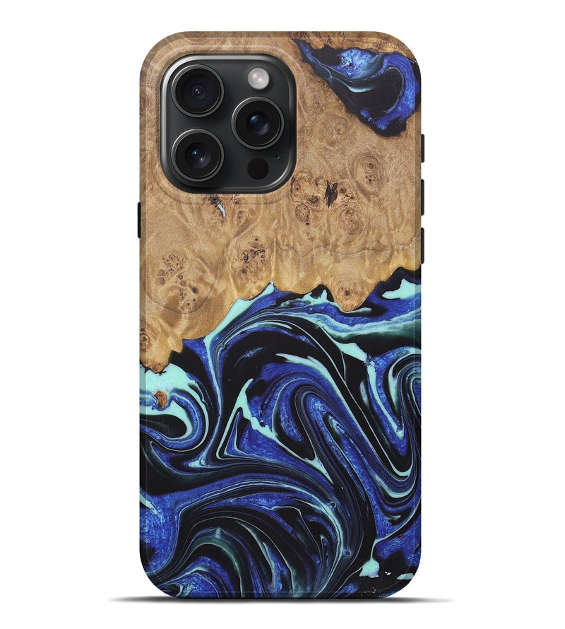 iPhone 16 Pro Max Wood+Resin Live Edge Phone Case - Deanna (Blue, 722469)