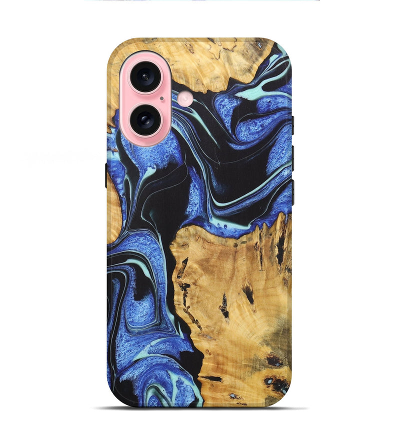 iPhone 16 Wood+Resin Live Edge Phone Case - Katie (Blue, 722470)