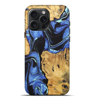 iPhone 16 Pro Max Wood+Resin Live Edge Phone Case - Katie (Blue, 722470)