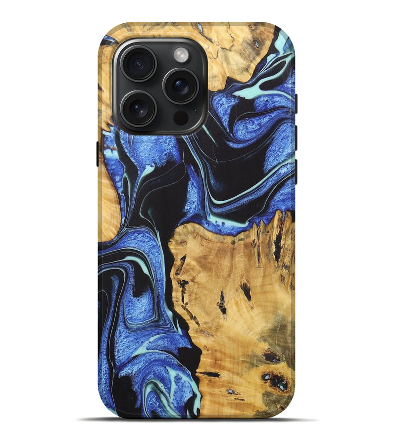 iPhone 16 Pro Max Wood+Resin Live Edge Phone Case - Katie (Blue, 722470)