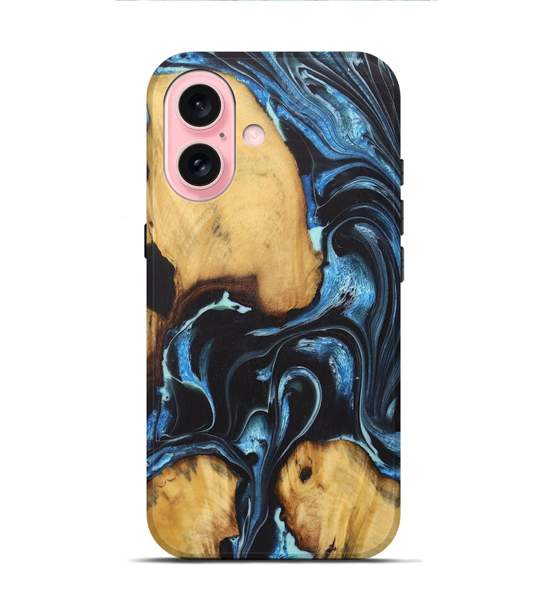 iPhone 16 Wood+Resin Live Edge Phone Case - Josie (Blue, 722471)