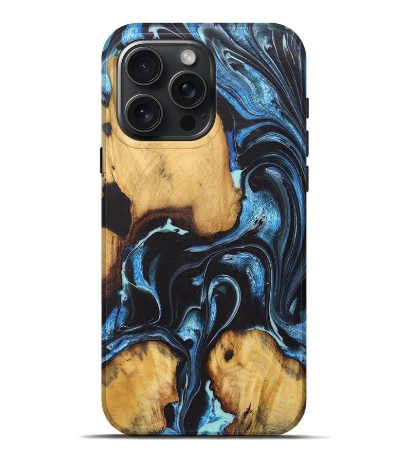 iPhone 16 Pro Max Wood+Resin Live Edge Phone Case - Josie (Blue, 722471)