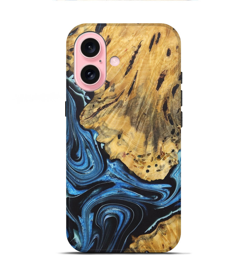 iPhone 16 Wood+Resin Live Edge Phone Case - Cole (Blue, 722472)