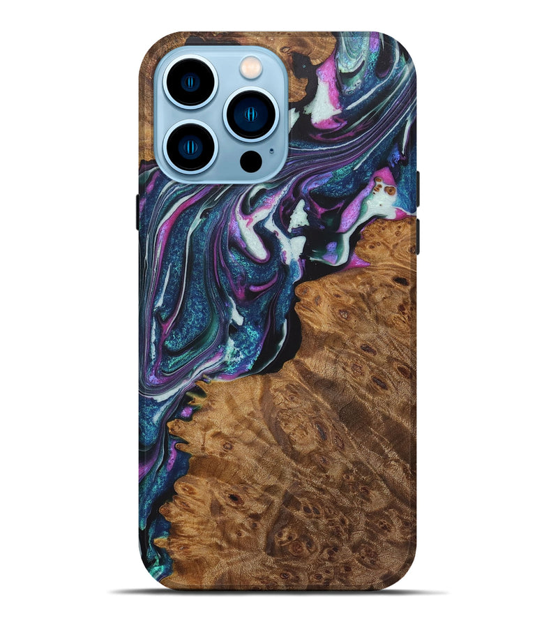 iPhone 14 Pro Max Wood+Resin Live Edge Phone Case - Malik (Blue, 722479)