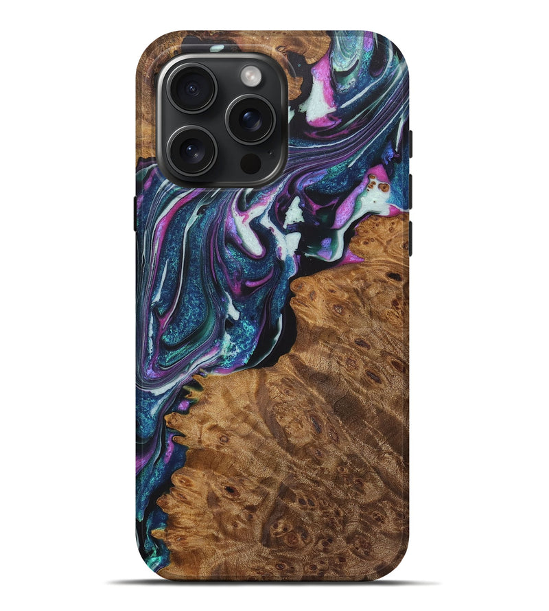 iPhone 16 Pro Max Wood+Resin Live Edge Phone Case - Malik (Blue, 722479)