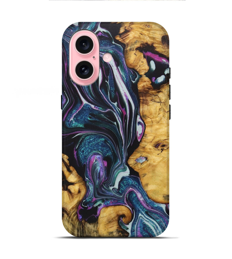 iPhone 16 Wood+Resin Live Edge Phone Case - Adalyn (Blue, 722480)