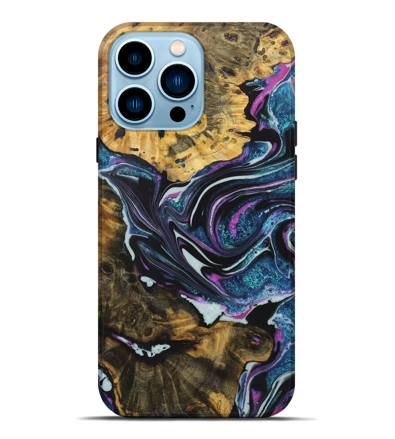 iPhone 14 Pro Max Wood+Resin Live Edge Phone Case - Rita (Blue, 722481)