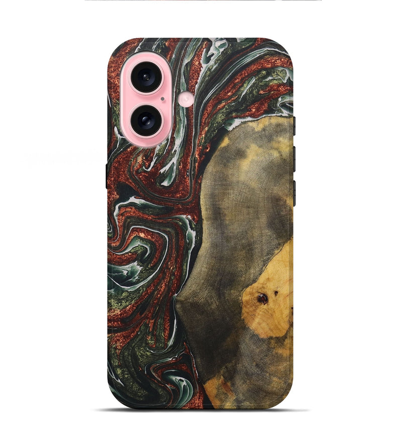 iPhone 16 Wood+Resin Live Edge Phone Case - Bill (Green, 722483)