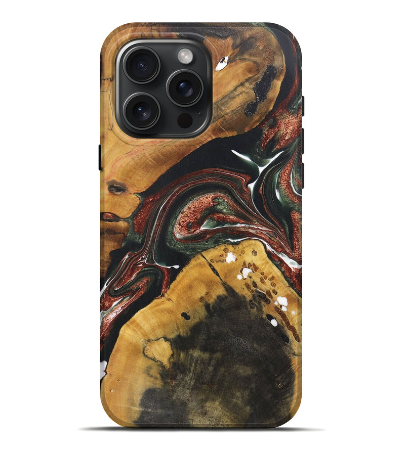 iPhone 16 Pro Max Wood+Resin Live Edge Phone Case - Ebony (Green, 722484)