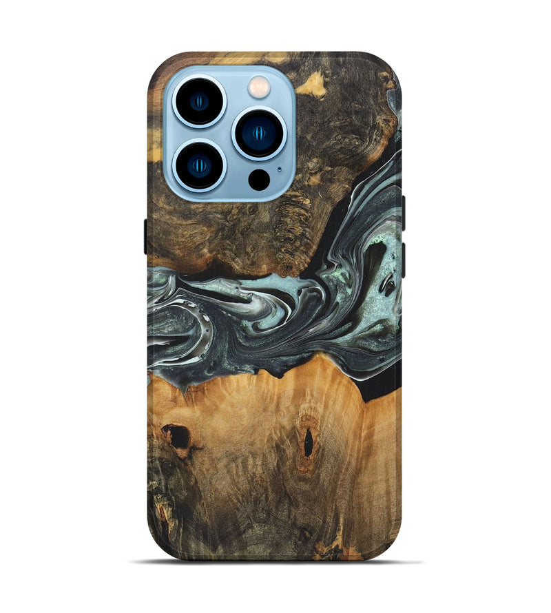 iPhone 14 Pro Wood+Resin Live Edge Phone Case - Arielle (Green, 722485)