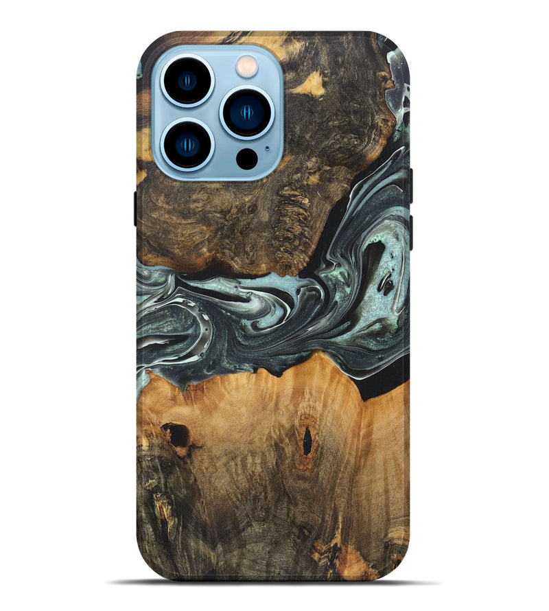 iPhone 14 Pro Max Wood+Resin Live Edge Phone Case - Arielle (Green, 722485)